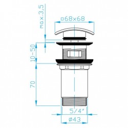 Umývadlová výpusť click-clack s prepadom, hranatá