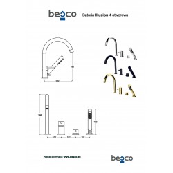 4 - otvorová vanová baterie ILLUSION zlatá s příslušenstvím
