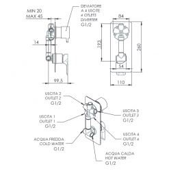 Podomietková sprchová batéria s prepnačom a 4 výstupmi ARNO 94