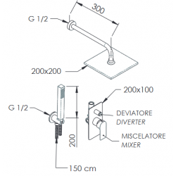 Rozměry komponentů sprchového podomítkového setu ARNO