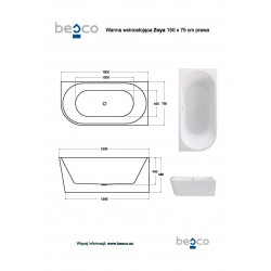 Voľne stojaca vaňa ZOYA, pre inštaláciu k priebežnej stene je vyrobená zo sanitárneho kompozitu (akrylát).