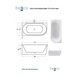 Volně stojící vana ZOYA GLAM, pro instalaci k průběžné stěně je vyrobena ze sanitárního kompozitu (akrylát)