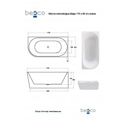 Voľne stojaca vaňa ZOYA, pre inštaláciu k priebežnej stene je vyrobená zo sanitárneho kompozitu (akrylát).