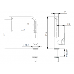 Rozměry dřezové stojánkové baterie ARNO 72Q