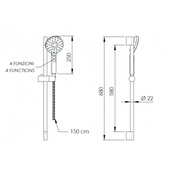 Rozměry sprchové tyče PIRA