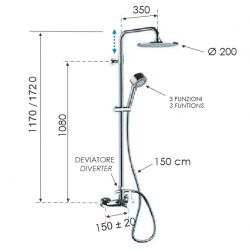 Rozmery nástěnného sprchového setu PIRA