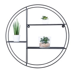 Nástěnná drátěná polička, 53x53x12 cm, černá barva