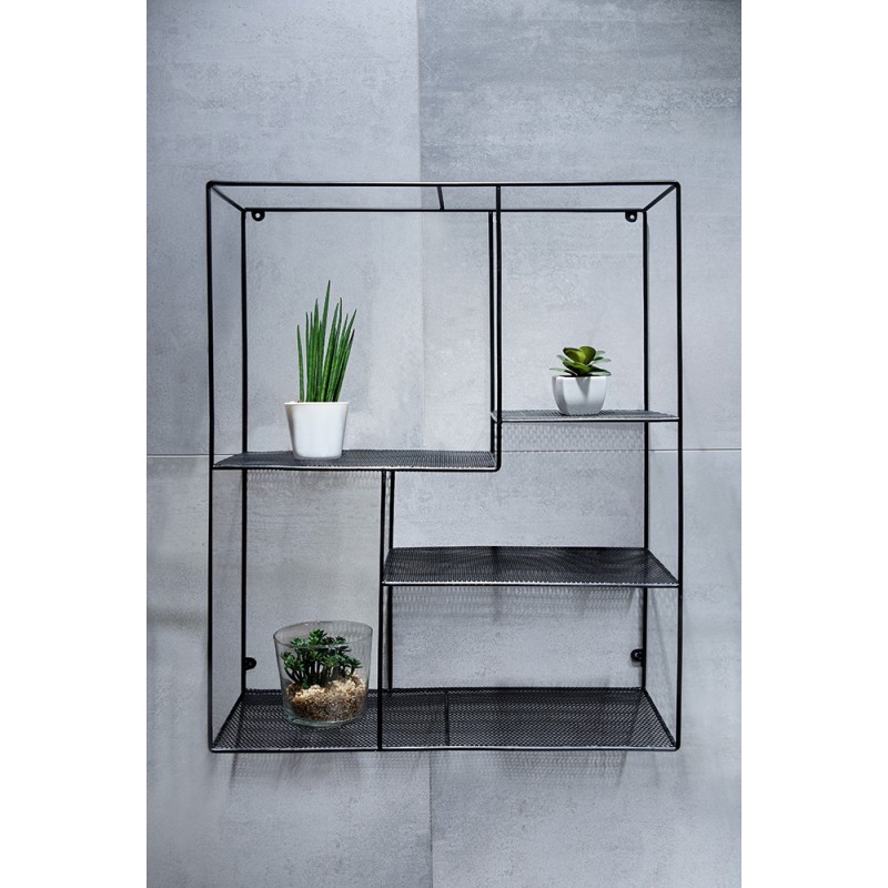 Nástenná drôtená polička, 50x60x20 cm, čierna farba