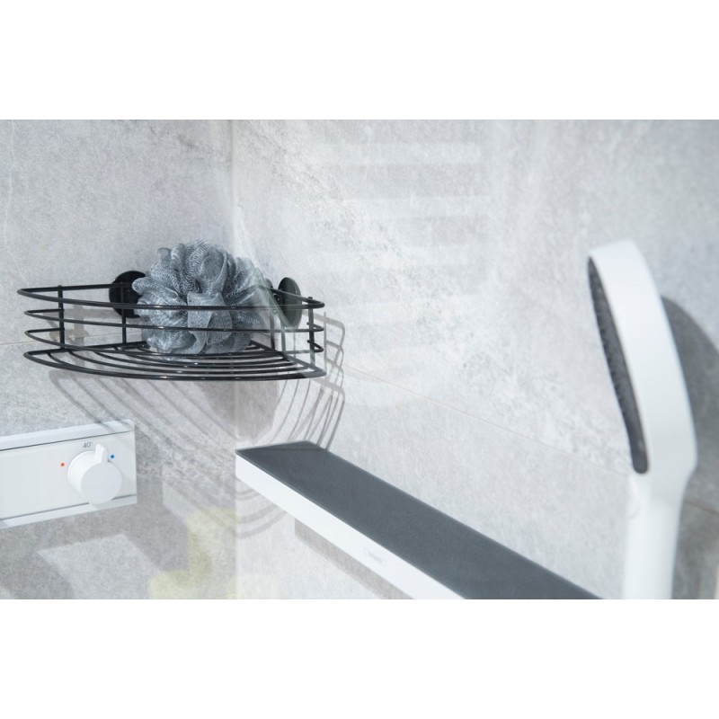 Rohová drôtená polička na nalepenie 3M, čierna farba