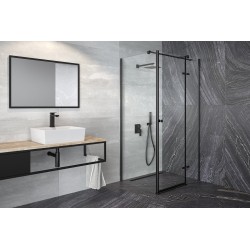 Štvorcový celosklenený pántový sprchový kút PIXA BLACK