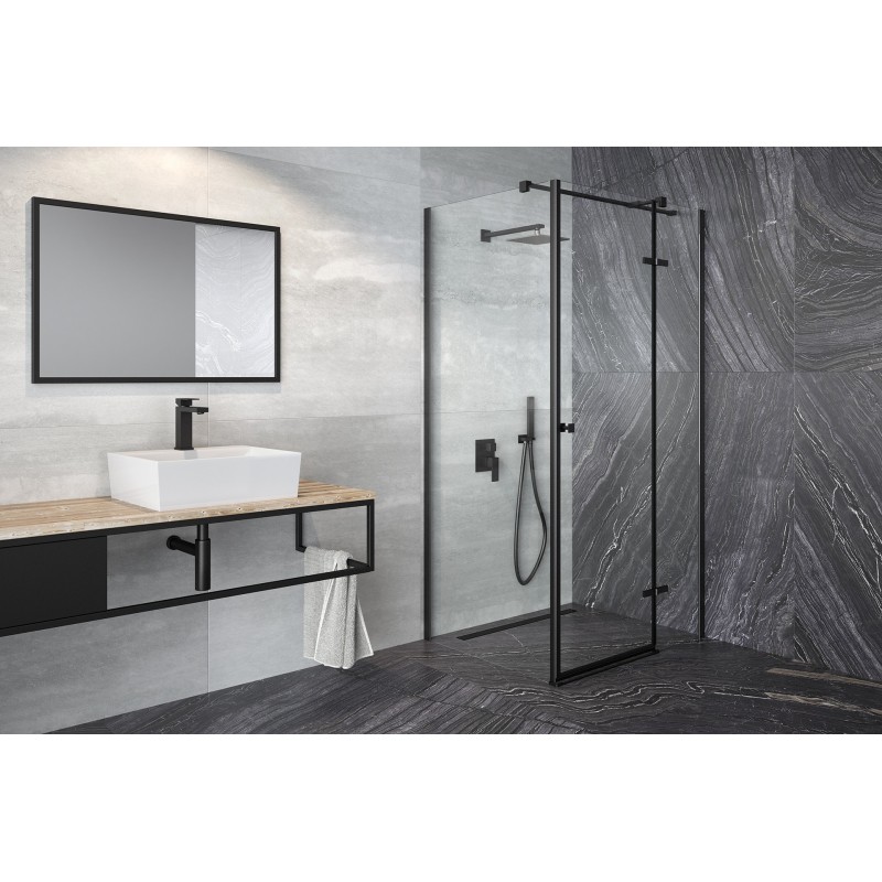 Čtvercový celoskleněný pantový sprchový kout PIXA BLACK