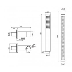 Hranatý vývod ze zdi pro ruční sprchu ALFRED, s příslušenstvím