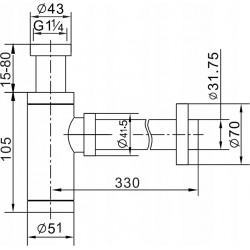 Umyvadlový kovový sifon bez click/clack zátky, univerzální, kulatý, grafitová