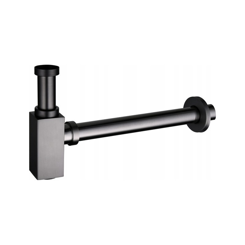 Umývadlový kovový sifón bez click/clack zátky, univerzálny, hranatý, grafitová