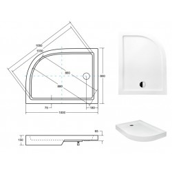 SATURN, asymetrická sprchová vanička akrylátová