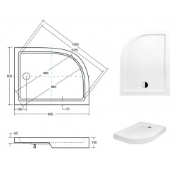 SATURN, asymetrická sprchová vanička akrylátová