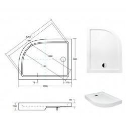 SATURN, asymetrická sprchová vanička akrylátová