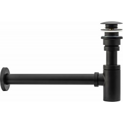 Umyvadlový kovový sifon s click/clack zátkou, univerzální, černá