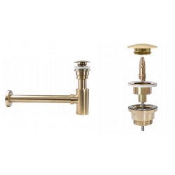 Umyvadlový kovový sifon s click/clack zátkou, univerzální, zlatá matná-broušená