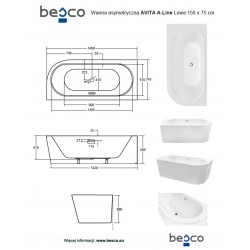 Voľne stojaca vaňa AVITA A-LINE, pre inštaláciu k priebežnej stene je vyrobená zo sanitárneho kompozitu (akrylát).
