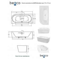 Voľne stojaca vaňa AVITA A-LINE, pre inštaláciu k priebežnej stene je vyrobená zo sanitárneho kompozitu (akrylát).