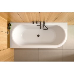 Volně stojící vana AVITA A-LINE v černo-bílém provedení, pro instalaci k průběžné stěně je vyrobena ze sanitárního kompozitu (ak