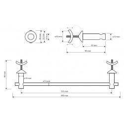 Držiak uterákov na vykurovacie teleso rovný, 600 × 40 × 90 mm, chróm