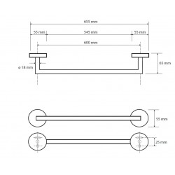 Držiak na uteráky, 655×55×65 mm
