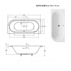 Akrylátová asymetrická vaňa AVITA SLIM