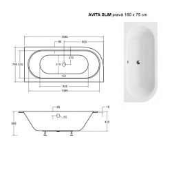 Akrylátová asymetrická vaňa AVITA SLIM