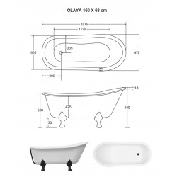 Voľne stojaca vaňa OLAYA Glam - strieborná