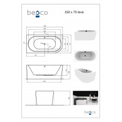 Voľne stojaca vaňa AVITA A-LINE, pre inštaláciu k priebežnej stene je vyrobená zo sanitárneho kompozitu (akrylát)