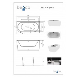 Voľne stojaca vaňa AVITA A-LINE, pre inštaláciu k priebežnej stene je vyrobená zo sanitárneho kompozitu (akrylát)