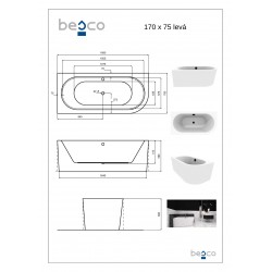 Voľne stojaca vaňa AVITA A-LINE, pre inštaláciu k priebežnej stene je vyrobená zo sanitárneho kompozitu (akrylát)