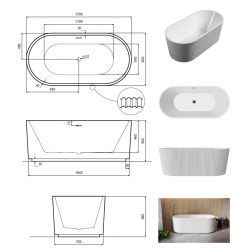Volně stojící vana LEYA bílá, sifon s přepadem