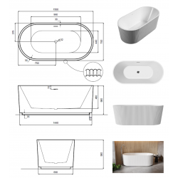 Volně stojící vana GIULIANA černá/bílá, sifon se štěrbinovým přepadem