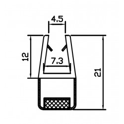 Magnetický tesniaci profil 90°, na sklo 6mm, dĺžka 2 bm