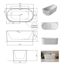 Volně stojící vana LEYA bílá, sifon se štěrbinovým přepadem