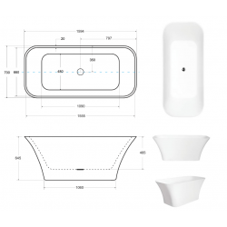Voľne stojaca vaňa ASSOS vyrobená z liateho mramora (Mineral Durabe)