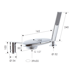 Trojotvorová vaňová batéria s vodopádom ARNO 07UF07 - nikel matný