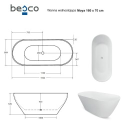 Volně stojící vana MOYA Glam03 - grafitová