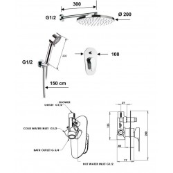 Podomítková sprchová baterie FONTI 09S02 s příslušenstvím