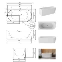 Volně stojící vana DENAYA bílá, sifon se štěrbinovým přepadem