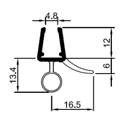Spodný silikónový tesniaci profil "s balónikom", na sklo 6-8mm, dĺžka 1 bm