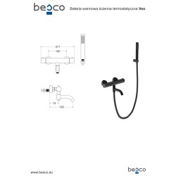 Nástenná termostatická vaňová a sprchová batéria VEO zlatá brúsená s príslušenstvom