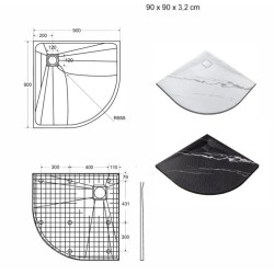 Štvrťkruhová sprchová vanička VEXO MARBLE - biela