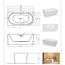 Voľne stojaca vaňa AVITA A-LINE, pre inštaláciu k priebežnej stene je vyrobená zo sanitárneho kompozitu (akrylát).