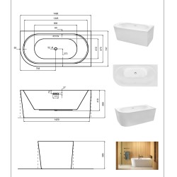 Volně stojící vana AVITA A-LINE, pro instalaci k průběžné stěně je vyrobena ze sanitárního kompozitu (akrylát)