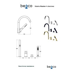 4 - otvorová vanová baterie ILLUSION zlatá s příslušenstvím