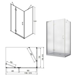 Obdelníkový celoskleněný pantový sprchový kout VIVA 195O